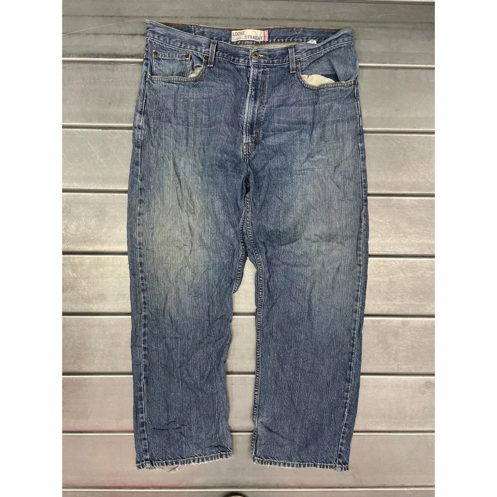 VTG Levis 569 Jeans Mens 37X31 Blue‎ Medium Wash Denim Loose Straight Distressed